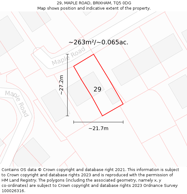 29, MAPLE ROAD, BRIXHAM, TQ5 0DG: Plot and title map