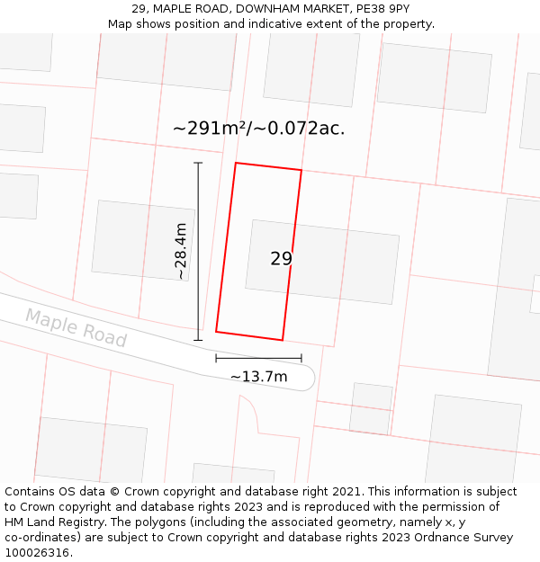 29, MAPLE ROAD, DOWNHAM MARKET, PE38 9PY: Plot and title map