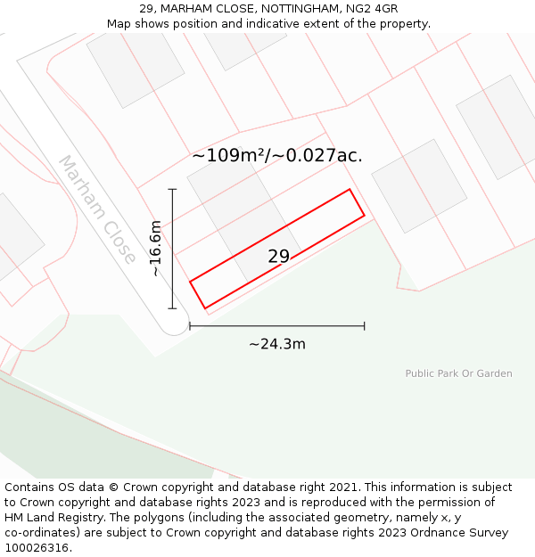 29, MARHAM CLOSE, NOTTINGHAM, NG2 4GR: Plot and title map