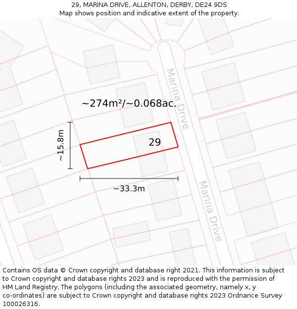 29, MARINA DRIVE, ALLENTON, DERBY, DE24 9DS: Plot and title map