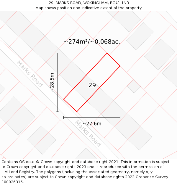 29, MARKS ROAD, WOKINGHAM, RG41 1NR: Plot and title map