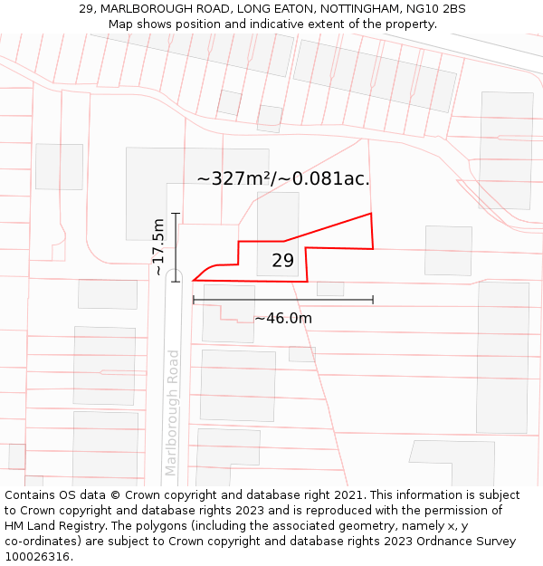 29, MARLBOROUGH ROAD, LONG EATON, NOTTINGHAM, NG10 2BS: Plot and title map