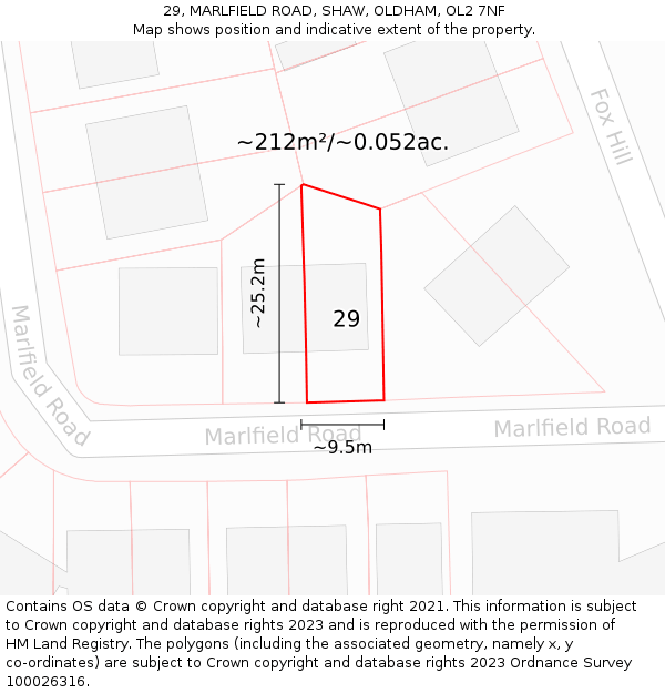 29, MARLFIELD ROAD, SHAW, OLDHAM, OL2 7NF: Plot and title map