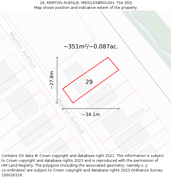 29, MARTON AVENUE, MIDDLESBROUGH, TS4 3SQ: Plot and title map