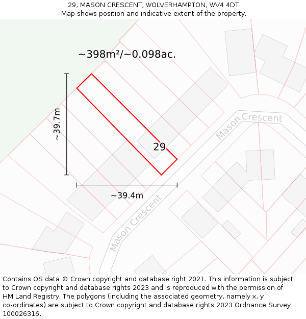 29, MASON CRESCENT, WOLVERHAMPTON, WV4 4DT: Plot and title map