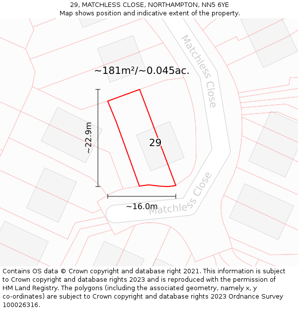 29, MATCHLESS CLOSE, NORTHAMPTON, NN5 6YE: Plot and title map