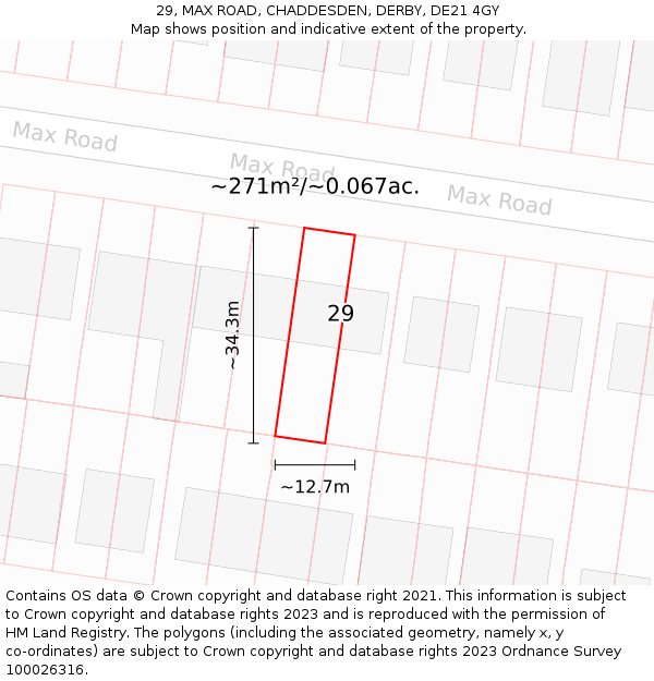 29, MAX ROAD, CHADDESDEN, DERBY, DE21 4GY: Plot and title map