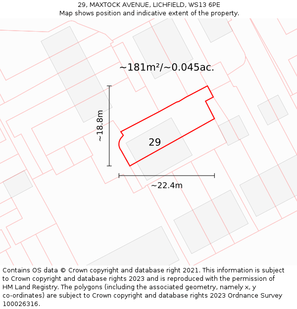 29, MAXTOCK AVENUE, LICHFIELD, WS13 6PE: Plot and title map