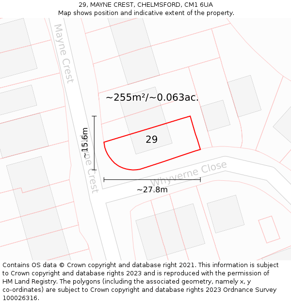 29, MAYNE CREST, CHELMSFORD, CM1 6UA: Plot and title map