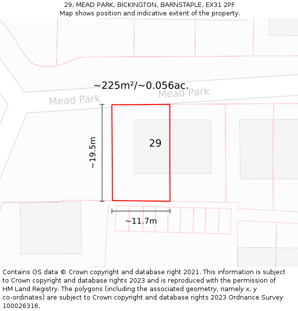 29, MEAD PARK, BICKINGTON, BARNSTAPLE, EX31 2PF: Plot and title map