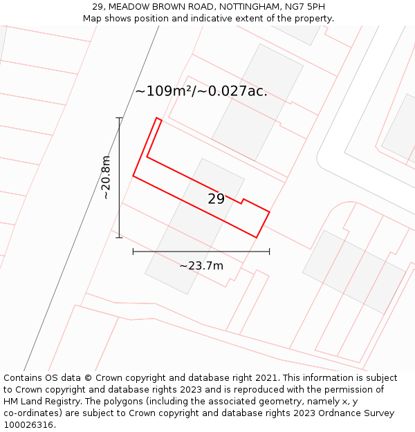 29, MEADOW BROWN ROAD, NOTTINGHAM, NG7 5PH: Plot and title map