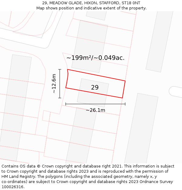 29, MEADOW GLADE, HIXON, STAFFORD, ST18 0NT: Plot and title map