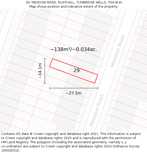 29, MEADOW ROAD, RUSTHALL, TUNBRIDGE WELLS, TN4 8UN: Plot and title map