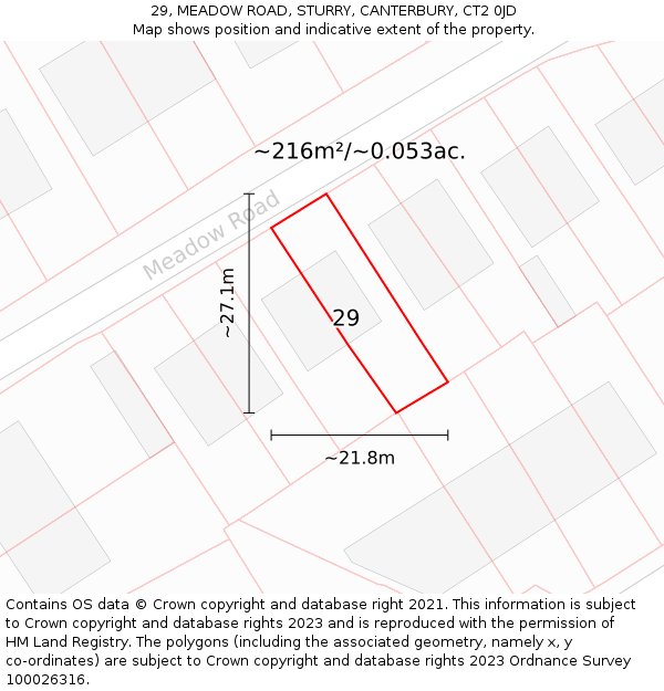 29, MEADOW ROAD, STURRY, CANTERBURY, CT2 0JD: Plot and title map