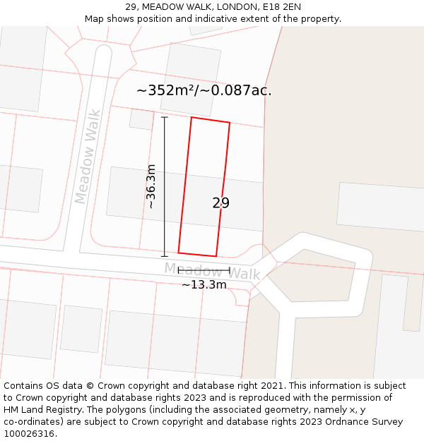 29, MEADOW WALK, LONDON, E18 2EN: Plot and title map
