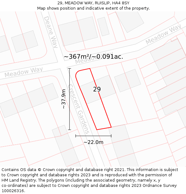 29, MEADOW WAY, RUISLIP, HA4 8SY: Plot and title map