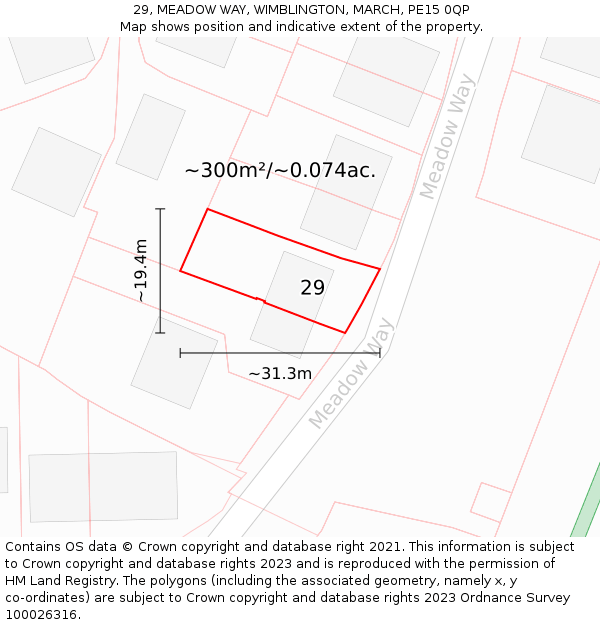 29, MEADOW WAY, WIMBLINGTON, MARCH, PE15 0QP: Plot and title map