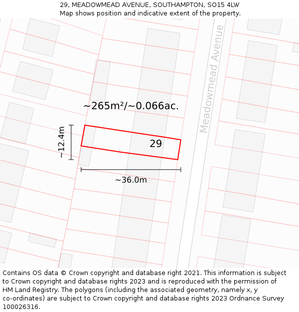 29, MEADOWMEAD AVENUE, SOUTHAMPTON, SO15 4LW: Plot and title map