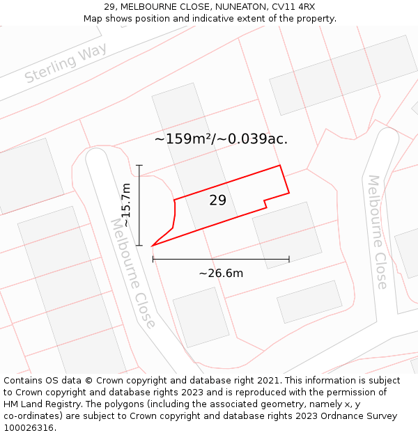 29, MELBOURNE CLOSE, NUNEATON, CV11 4RX: Plot and title map