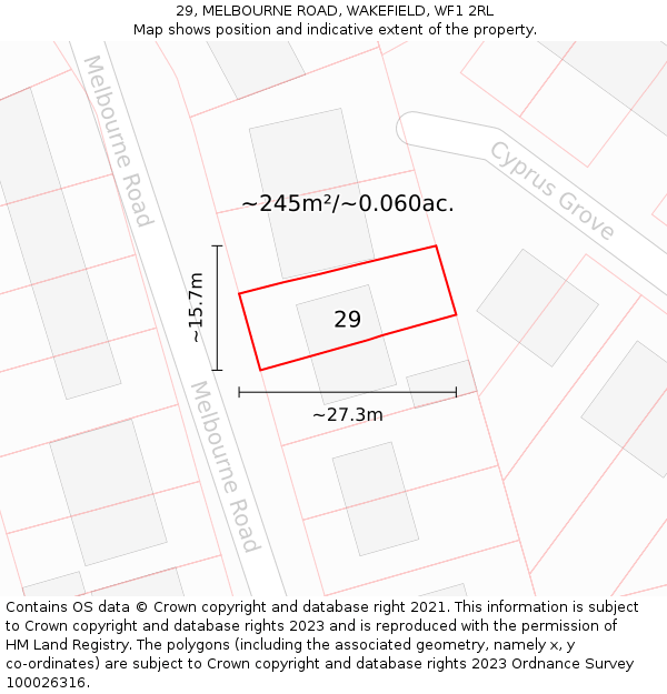 29, MELBOURNE ROAD, WAKEFIELD, WF1 2RL: Plot and title map