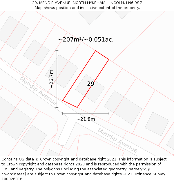 29, MENDIP AVENUE, NORTH HYKEHAM, LINCOLN, LN6 9SZ: Plot and title map
