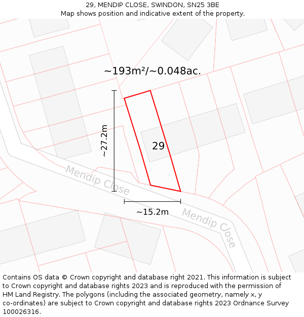 29, MENDIP CLOSE, SWINDON, SN25 3BE: Plot and title map