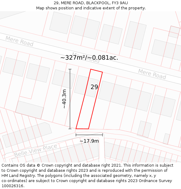 29, MERE ROAD, BLACKPOOL, FY3 9AU: Plot and title map