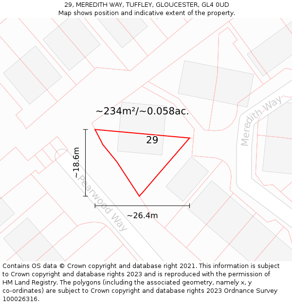 29, MEREDITH WAY, TUFFLEY, GLOUCESTER, GL4 0UD: Plot and title map