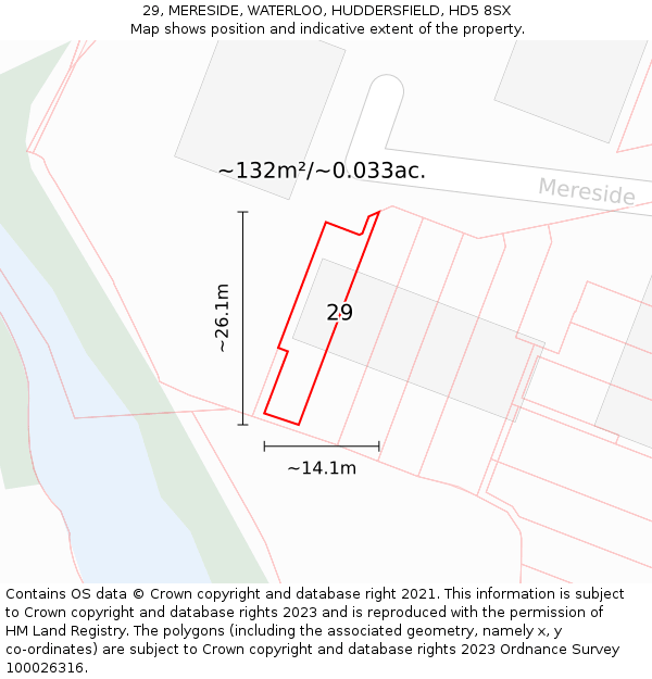 29, MERESIDE, WATERLOO, HUDDERSFIELD, HD5 8SX: Plot and title map
