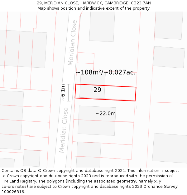 29, MERIDIAN CLOSE, HARDWICK, CAMBRIDGE, CB23 7AN: Plot and title map
