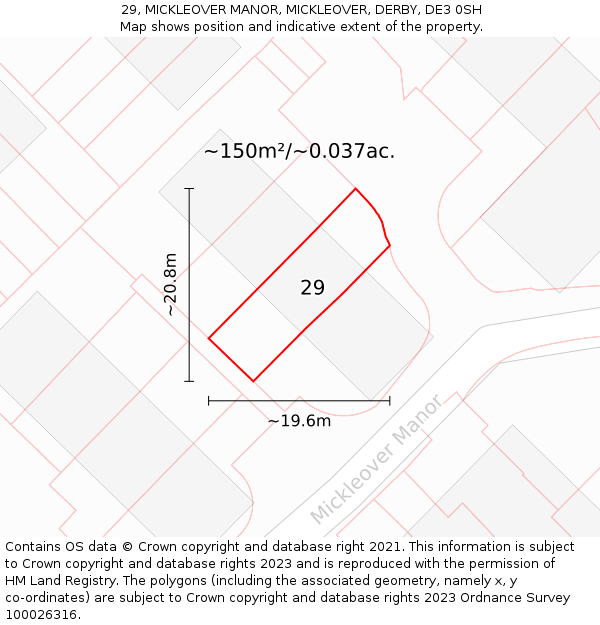 29, MICKLEOVER MANOR, MICKLEOVER, DERBY, DE3 0SH: Plot and title map