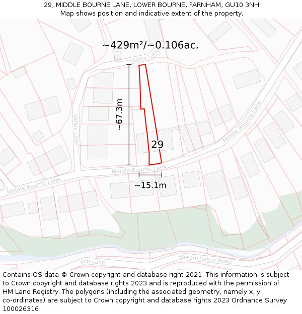 29, MIDDLE BOURNE LANE, LOWER BOURNE, FARNHAM, GU10 3NH: Plot and title map