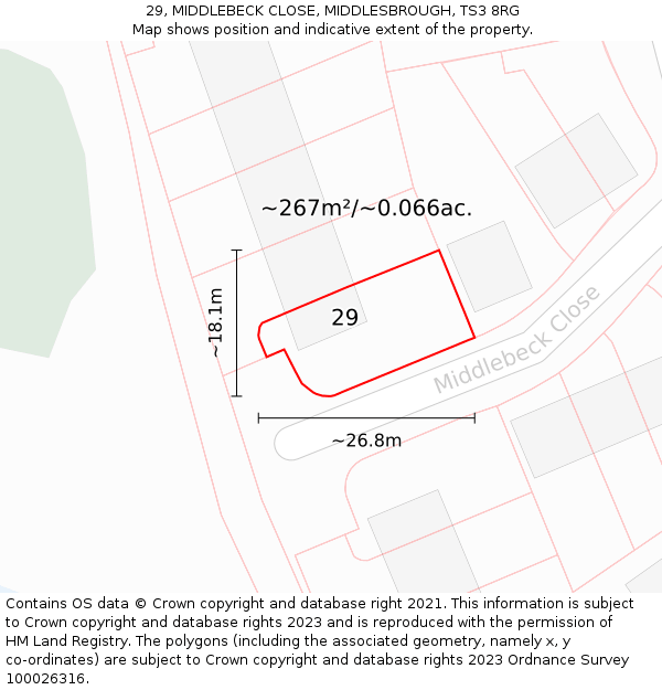 29, MIDDLEBECK CLOSE, MIDDLESBROUGH, TS3 8RG: Plot and title map