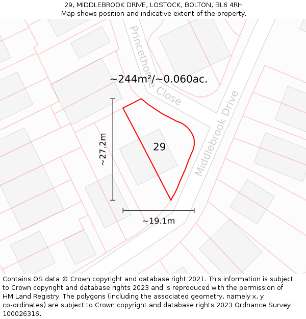 29, MIDDLEBROOK DRIVE, LOSTOCK, BOLTON, BL6 4RH: Plot and title map