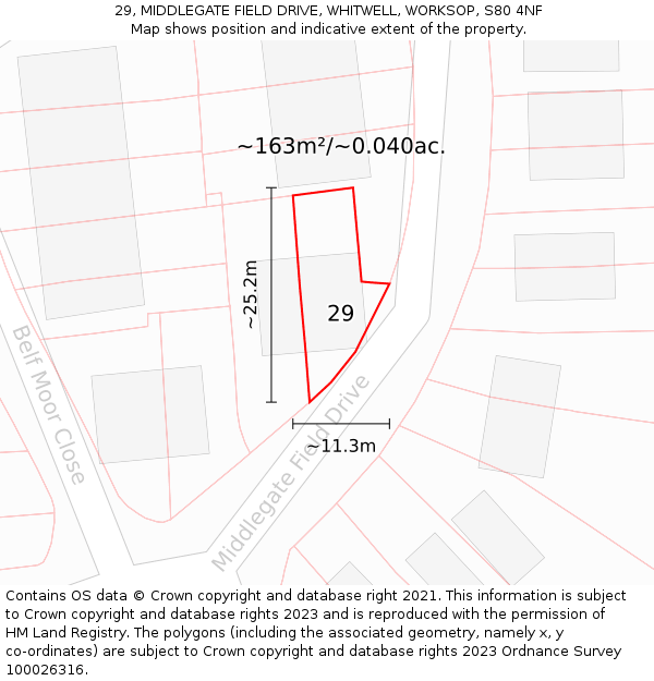 29, MIDDLEGATE FIELD DRIVE, WHITWELL, WORKSOP, S80 4NF: Plot and title map