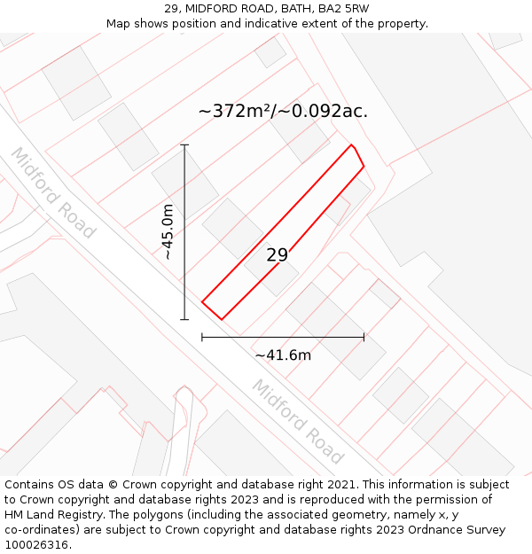 29, MIDFORD ROAD, BATH, BA2 5RW: Plot and title map