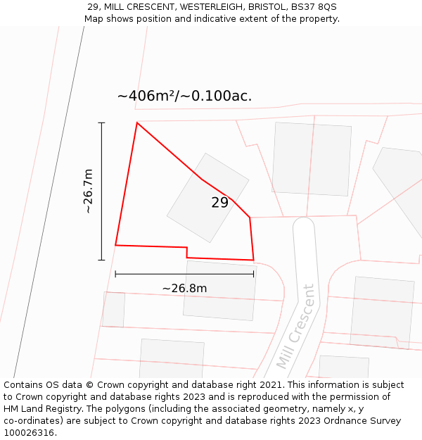 29, MILL CRESCENT, WESTERLEIGH, BRISTOL, BS37 8QS: Plot and title map
