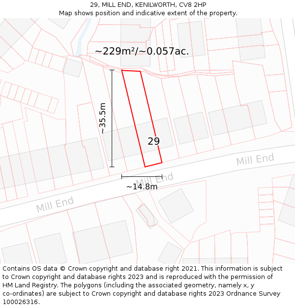 29, MILL END, KENILWORTH, CV8 2HP: Plot and title map