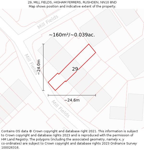 29, MILL FIELDS, HIGHAM FERRERS, RUSHDEN, NN10 8ND: Plot and title map
