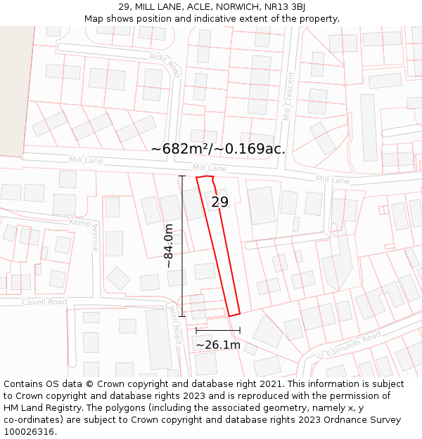 29, MILL LANE, ACLE, NORWICH, NR13 3BJ: Plot and title map