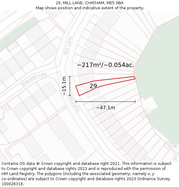 29, MILL LANE, CHATHAM, ME5 0BA: Plot and title map
