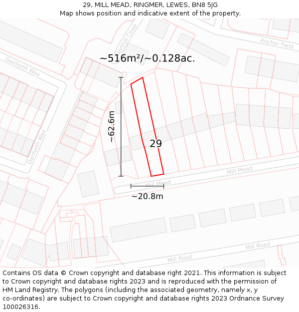 29, MILL MEAD, RINGMER, LEWES, BN8 5JG: Plot and title map