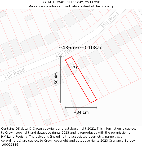 29, MILL ROAD, BILLERICAY, CM11 2SF: Plot and title map