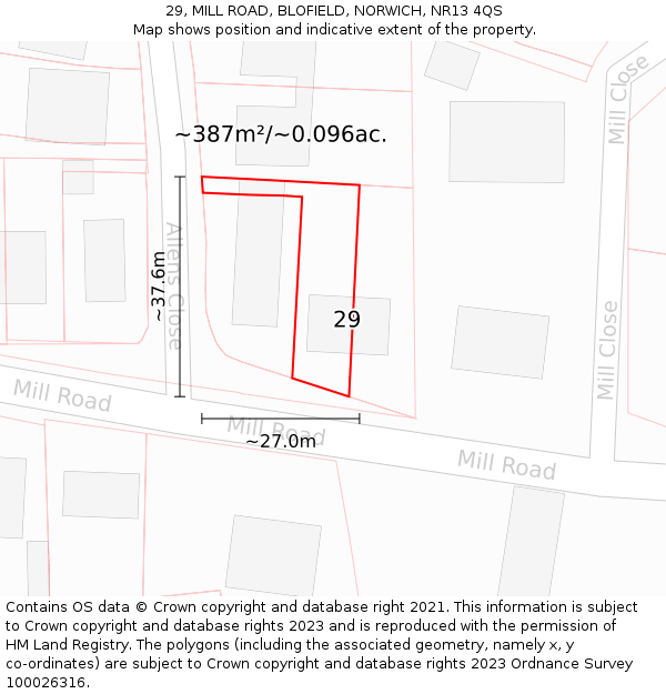 29, MILL ROAD, BLOFIELD, NORWICH, NR13 4QS: Plot and title map