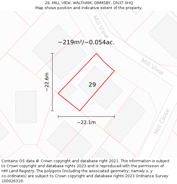 29, MILL VIEW, WALTHAM, GRIMSBY, DN37 0HQ: Plot and title map