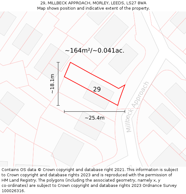 29, MILLBECK APPROACH, MORLEY, LEEDS, LS27 8WA: Plot and title map
