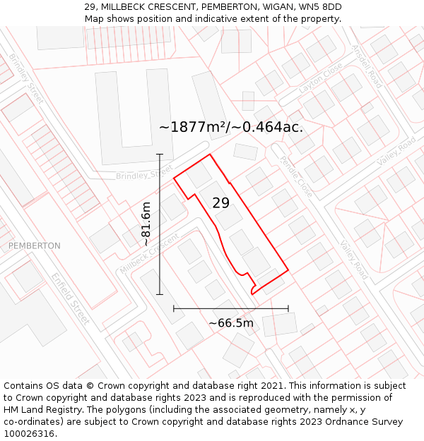 29, MILLBECK CRESCENT, PEMBERTON, WIGAN, WN5 8DD: Plot and title map
