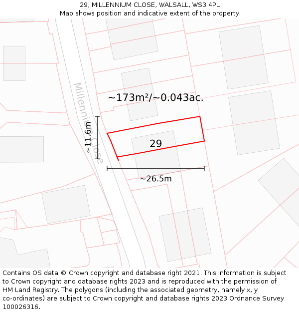29, MILLENNIUM CLOSE, WALSALL, WS3 4PL: Plot and title map