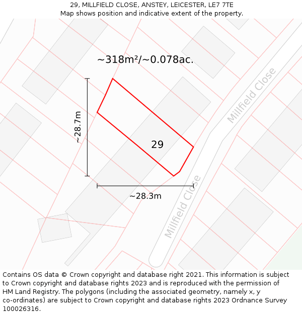 29, MILLFIELD CLOSE, ANSTEY, LEICESTER, LE7 7TE: Plot and title map