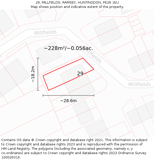 29, MILLFIELDS, RAMSEY, HUNTINGDON, PE26 1EU: Plot and title map